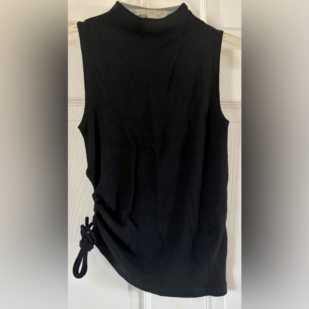 Elodie Shirt Womens Small Black Sleeveless Ruched Mock Neck NWT